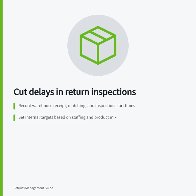 Cut delays in return inspections: Record warehouse receipt, matching, and inspection start times; Set internal targets based on staffing and product mix; Track exceptions separately to avoid hidden delays. Reducing delays between receipt and inspection